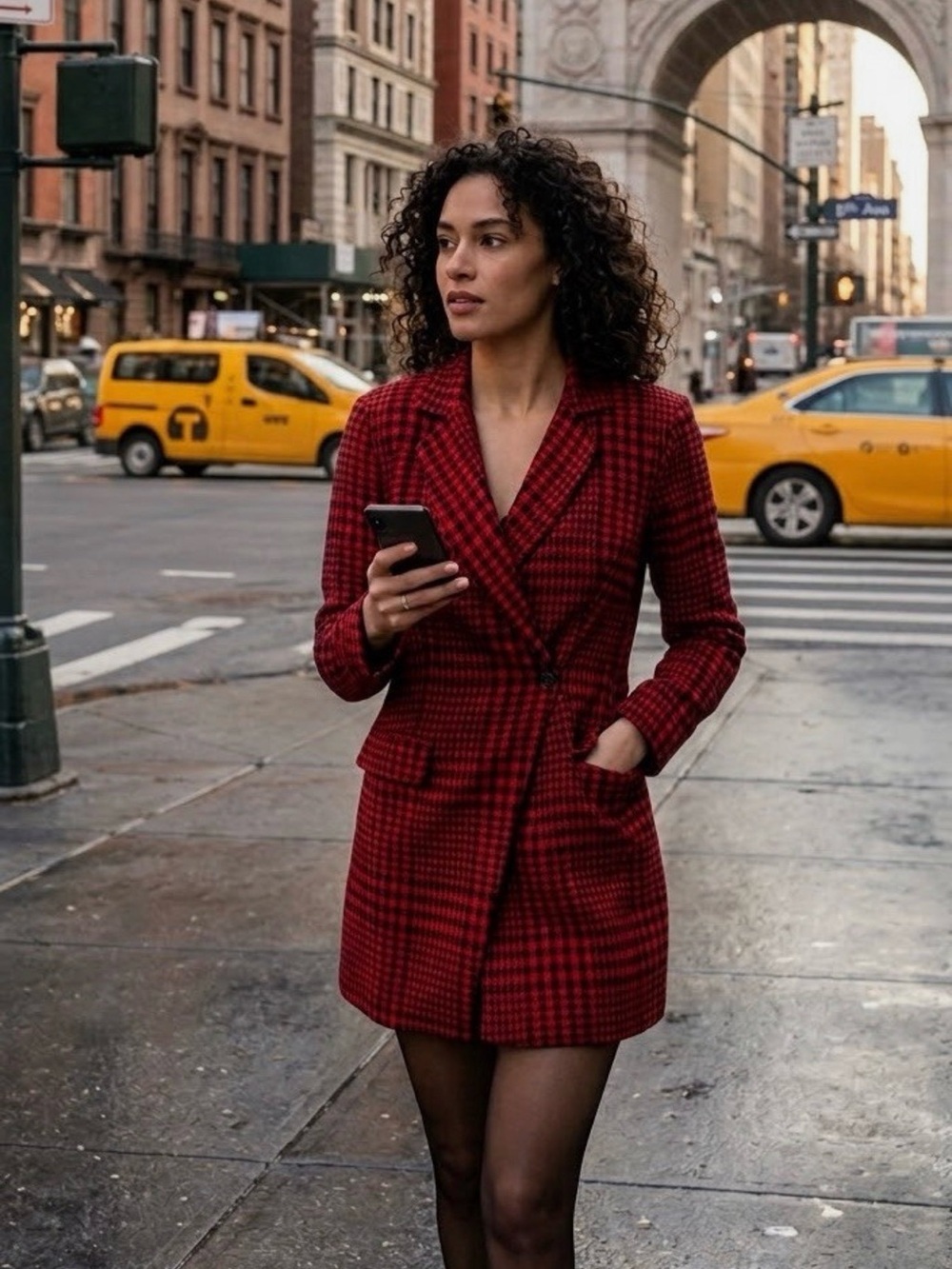 ZARA Red and Black Houndstooth Blazer - Picture 6 of 7